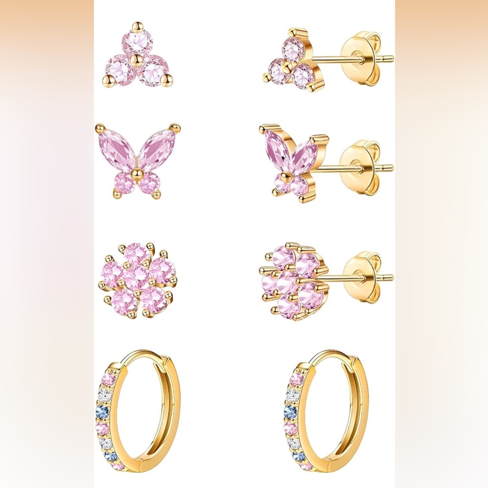 Elegant Pink Butterfly Flower Earrings gold 14k gold plated hypoallergenic girl